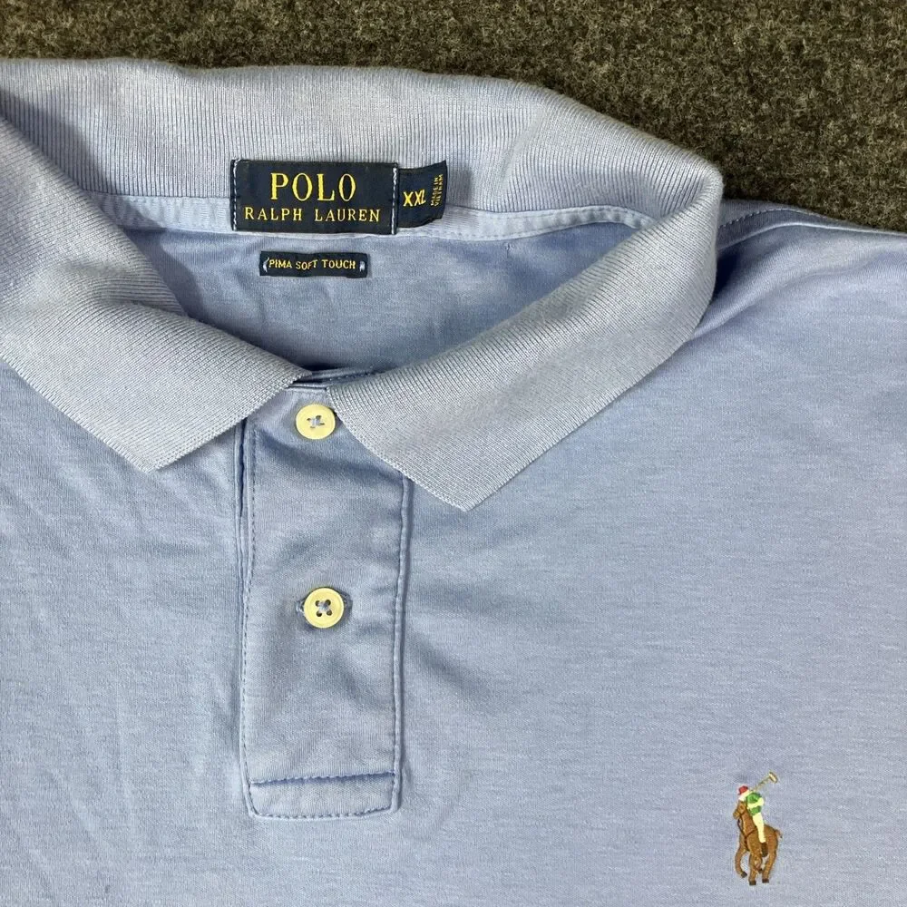 Polo Ralph Lauren Polo Shirt Mens XXL Pima Soft Touch Long Sleeve Baby Blue